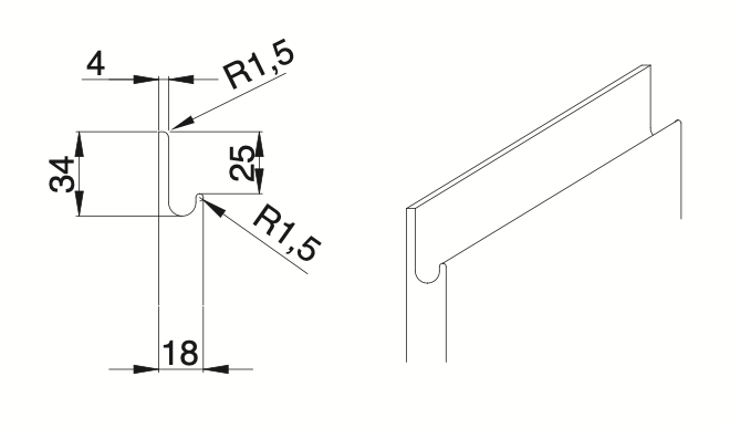 Frézovaná úchytka RU-2D — Úchytka „J"
