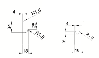Frézovaná úchytka RU-2D/G — Úchytka „J" + „U"